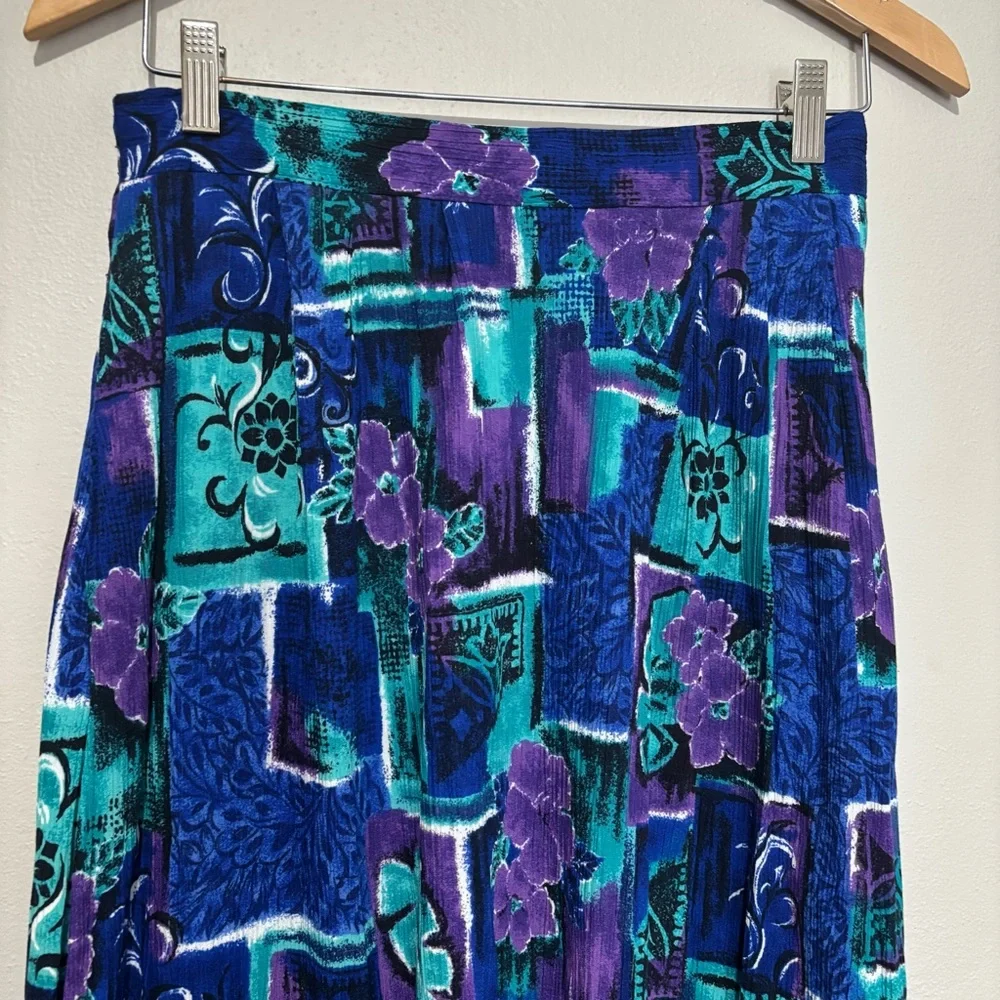 80s Vintage Colorful Floral Midi Skirt Size Medium Jessica Scott - Picture 9 of 11